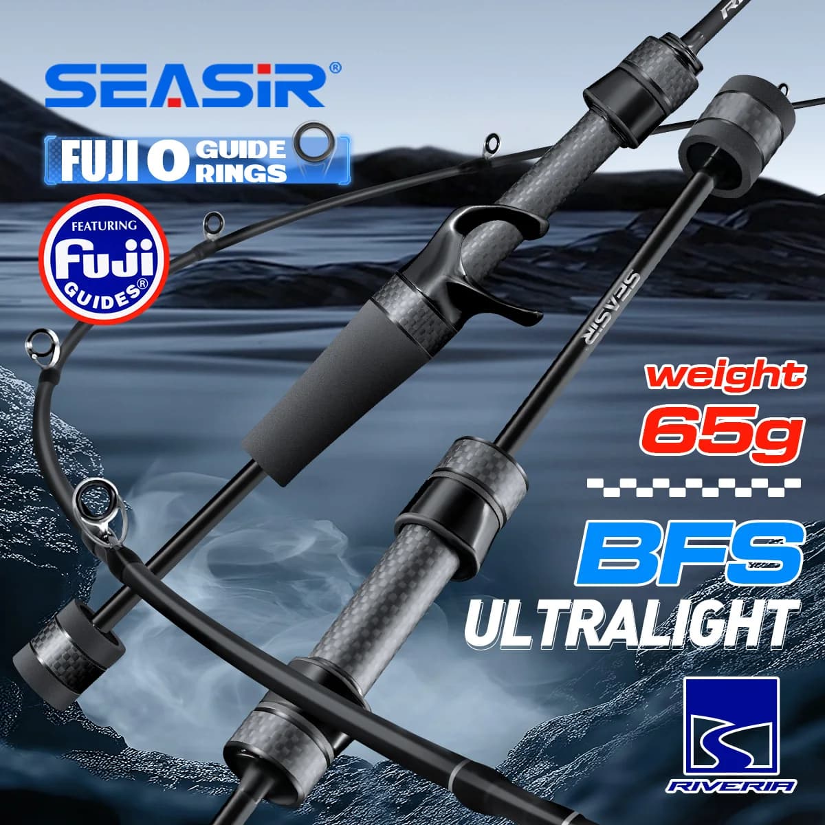 Seasir Riveria BFS caña de pescar ultraligera Spining Baitcasting, anillos guía de cerámica FUJI O, tela de carbono 30T + 40T, 1,5 M-1,98 M UL