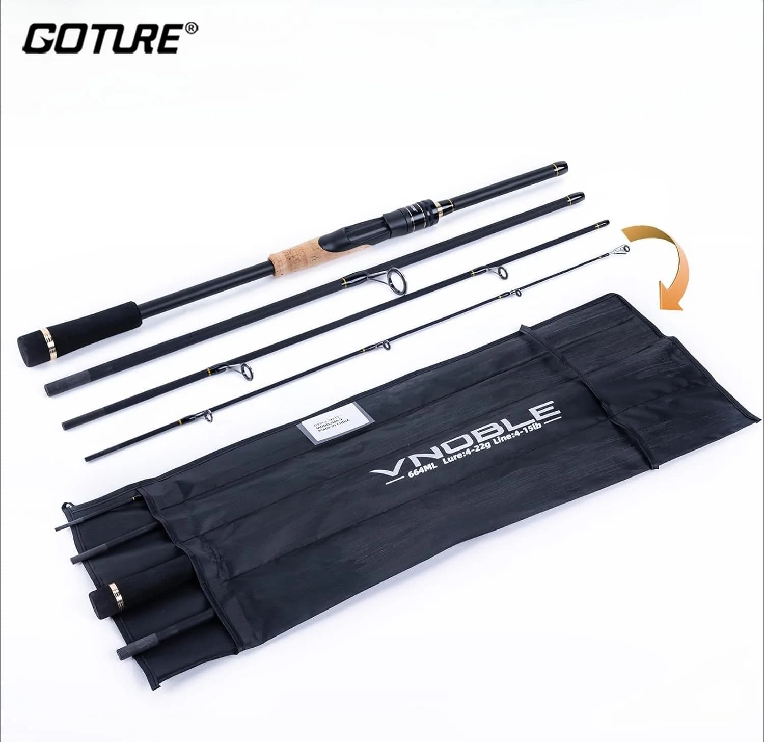Caña de Pescar Goture VNOBLE, Spinning y Casting, Fibra de Carbono 24T, Potencia ML, para Señuelos de 4-22g, para Carpa y Lubina, Apta para Agua Salada y Dulce